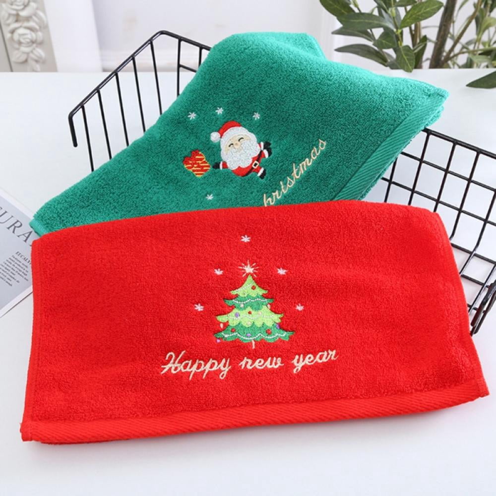 Christmas Hand Towels Set of 2,Cotton Christmas Embroidered Bathroom Kitchen Towel Gift Box for Neighbor Guest Family (Red&Green)