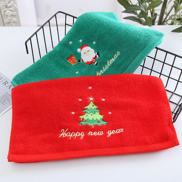 Christmas Hand Towels Set of 2 Cotton Christmas Embroidered Bathroom Kitchen Towel Gift Box for Neighbor Guest Family Red Green