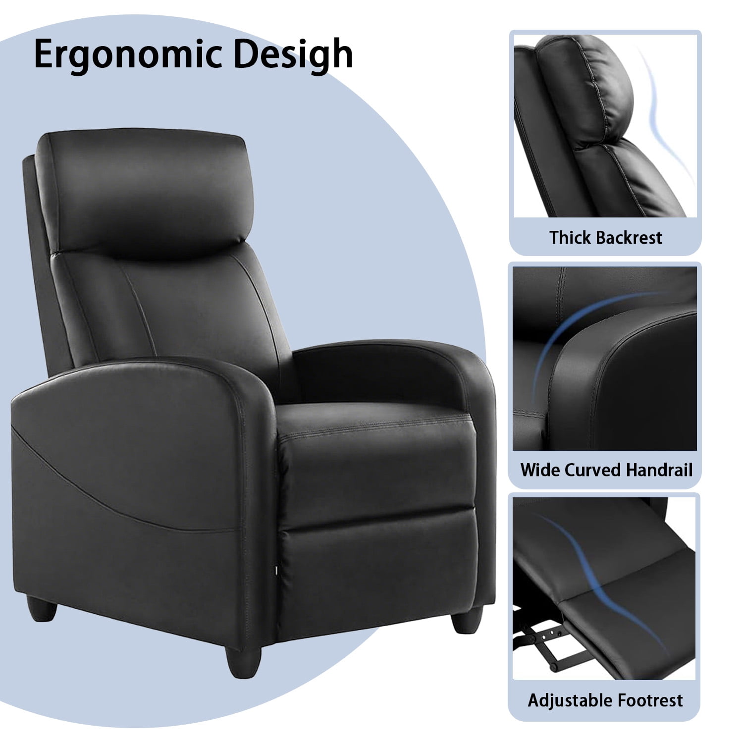 CONCETTA Massage Recliner Sofa Chair, 160° Reclining, Vibration Massage, 275lb Capacity, Black