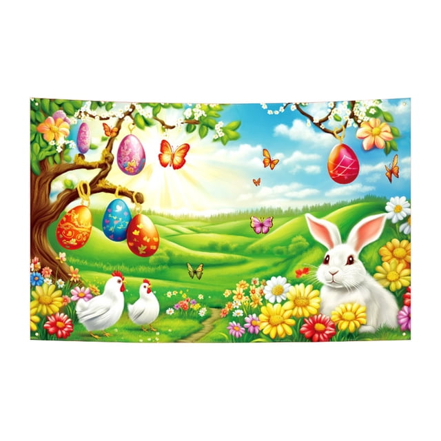 C Easter Themed Background Cloth For Photo Booth, Party Decor, Spring Celebration, Washable Fabric, 1 Piece Holiday Backdrop