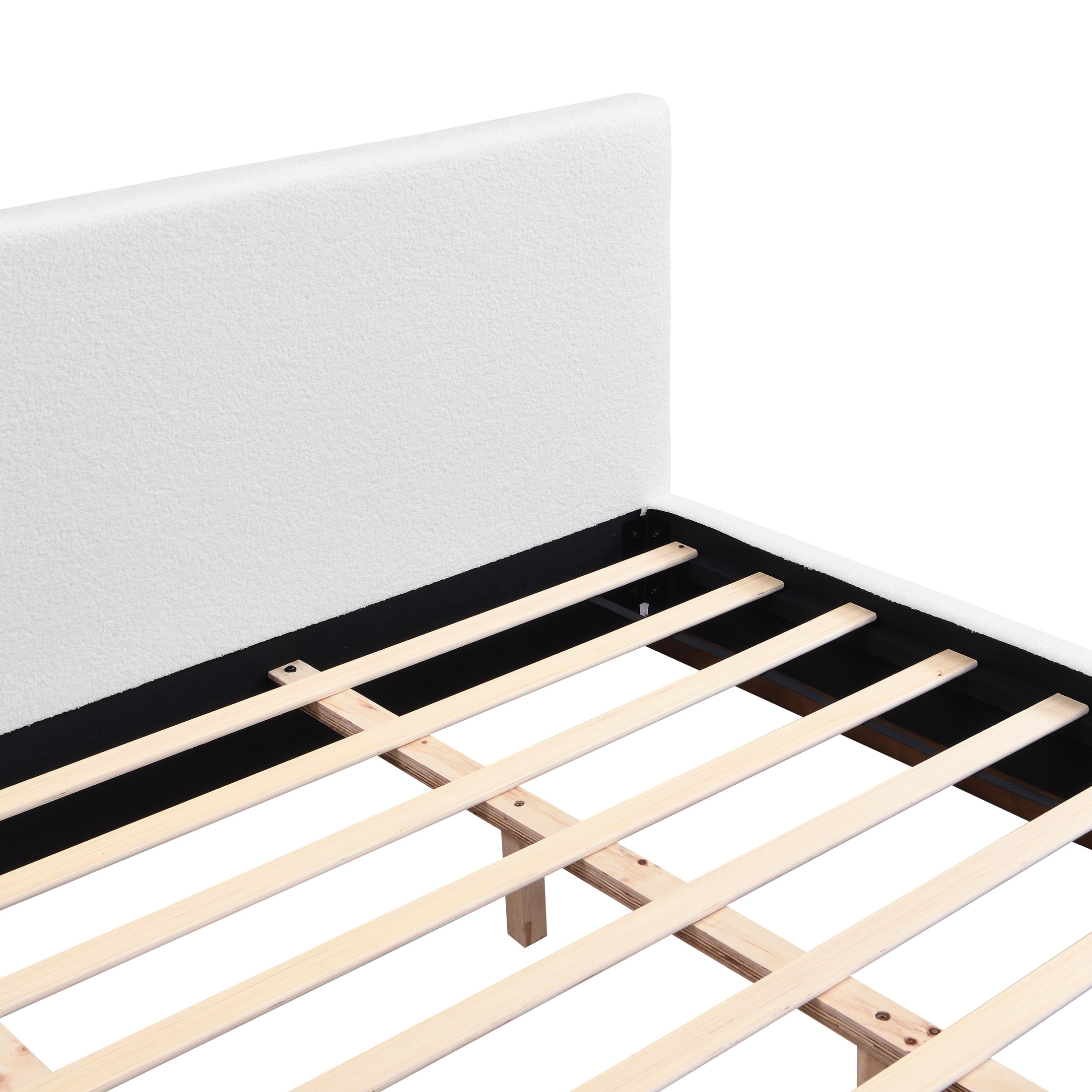 Christopher Knight Home Boucle Upholstered Queen Bed, Solid Wood Platform Bed Frame, White