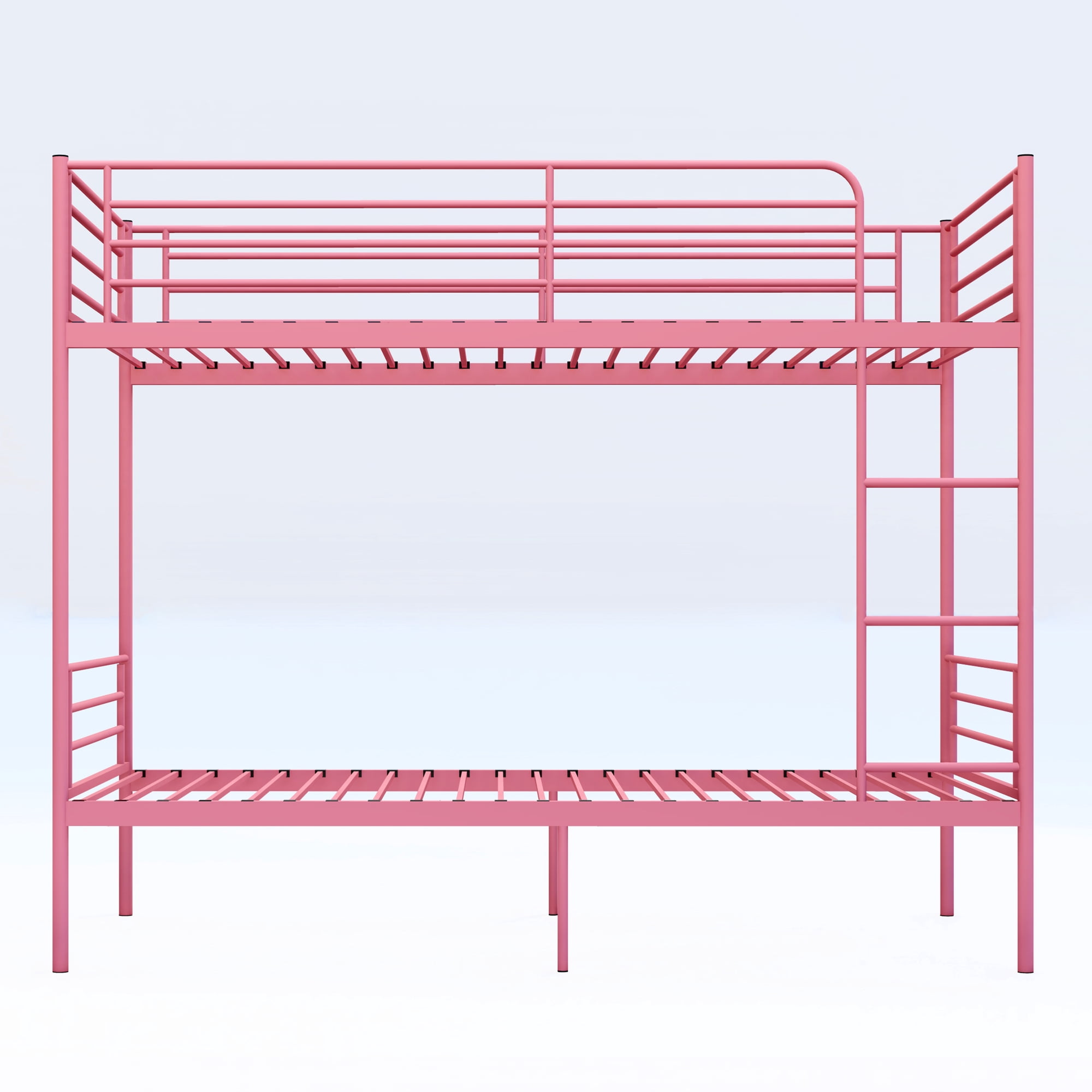 Aisword Twin Over Twin Bunk Bed,Metal Bunk Bed with Built-in Ladder & High Guardrails,Convertible 2 Twin Beds,No Box Spring Needed,Noise-Free,Pink