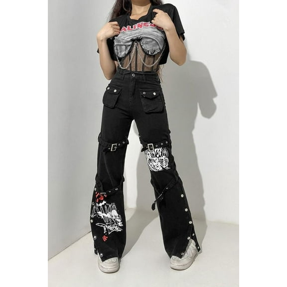 Techwear Women Cargo Pants (S, Black)