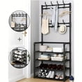 thumbnail image 2 of Multi-Purpose Freestanding Coat and Shoe Rack with 4-Tier Storage - Ideal for Entryway, Living Room, and Dorm - Organize Clothes, Keys, and Clutter - Metal Construction, No Electricity Required, 2 of 4