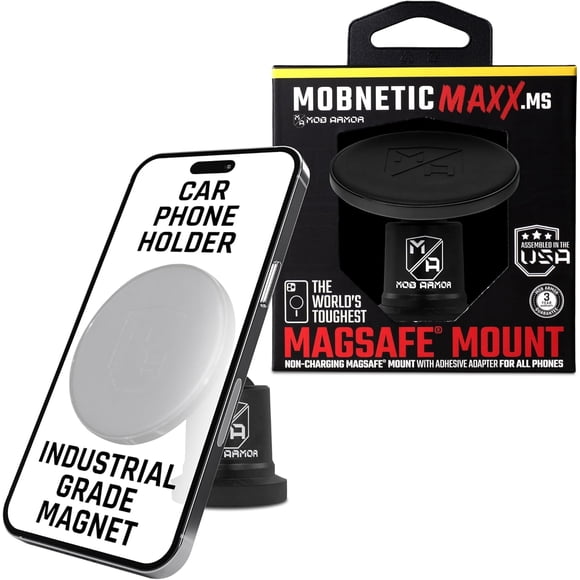 Mob Armor MobNetic Maxx MS - MagSafe Compatible Car Phone Mount w/ 90º Tilt, 360º Rotation & Durable Aluminum Build, Magnet