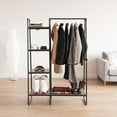 thumbnail image 4 of IRIS Garment Rack with Wooden Shelves for Hanging Clothes and Displaying Accessories Black and Dark Brown, 4 of 10