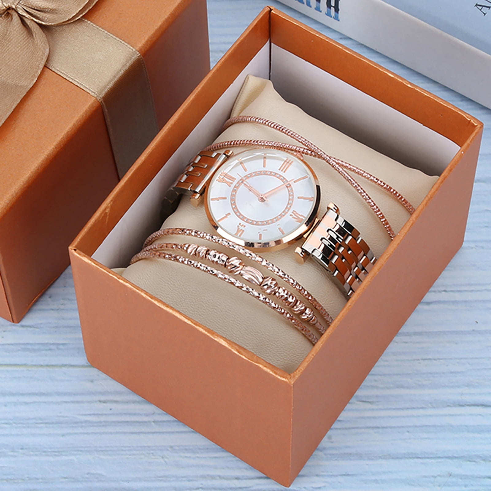 With Gift Box Women Watch Set 2 Colors Jewelry Gift Set 2pcs Bracelet For Most Women Beautiful Girls Silver Pink White Silver Black