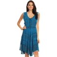 thumbnail image 5 of Sakkas Sundara Stonewashed Rayon Embroidered Mid Length Dress - Turquoise - 1X/2X, 5 of 5