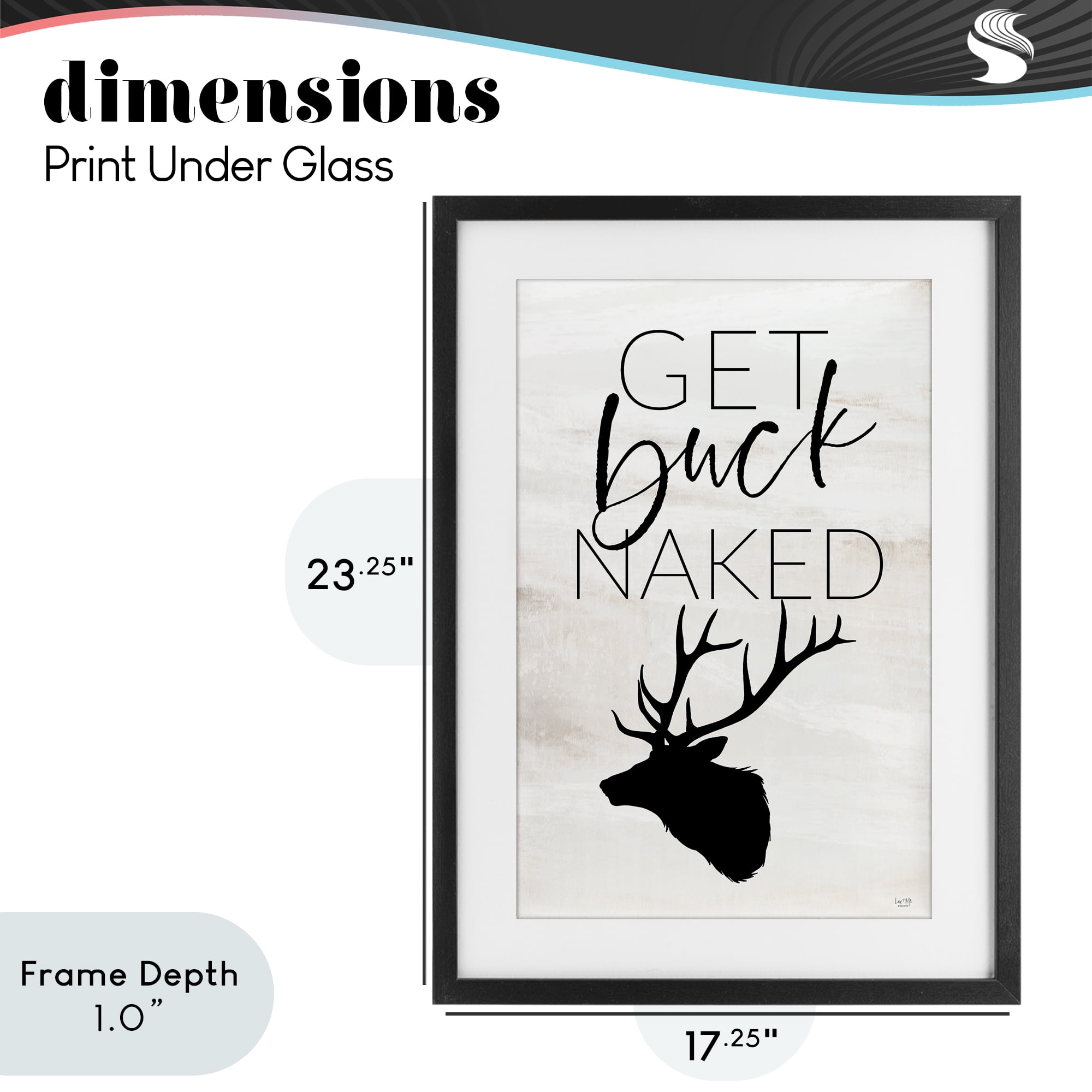 Stupell Industries Get Buck Naked Black Framed Print Under Glass, design by Lux + Me Designs
