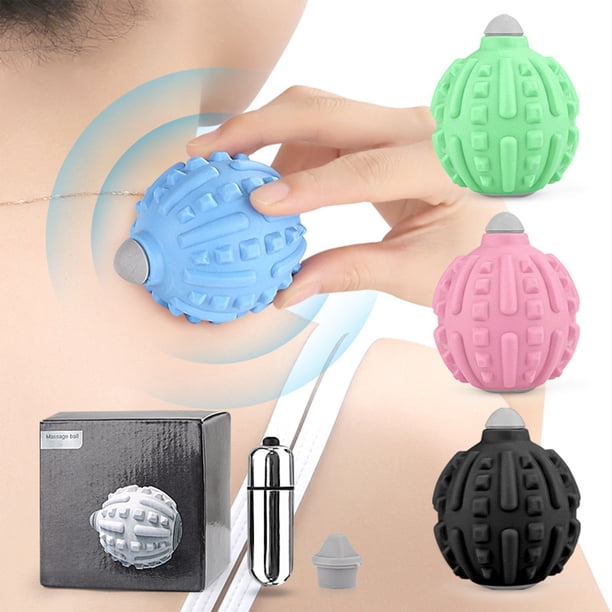Set de masaje con bola de fascia vibratoria intercambiable - 2 cabezales, 3 colores, 45 minutos de duración de la batería - para yoga, fitness, masaje de pies - Tamaño de viaje compacto 7,5 cm / 2,9