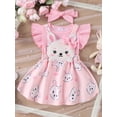 thumbnail image 2 of Baby Girl Easter Outfit Bunny Ruffle Short Sleeve Shirt  one-piece  Suspender Skirt Overall Dress Newborn Easter Clothes Headband, 2 of 9