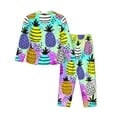 thumbnail image 2 of Junzan Graffiti Pineapples Print Womens Pajama Sets,Long Sleeve Button Down For Women Pjs 2 Piece, 2 of 9