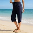 thumbnail image 4 of hoksml High Waist Knee Length Pants for Women, Stretchy Drawstring Workout Capris with Zipper Pockets, 4 of 9