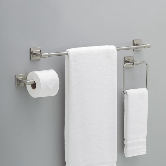 McLaren 3-Piece Bathroom Set, SpotShield Brushed Nickel, 18"/24" Towel Rack, Toilet Paper Holder, Ring MCL63-BN