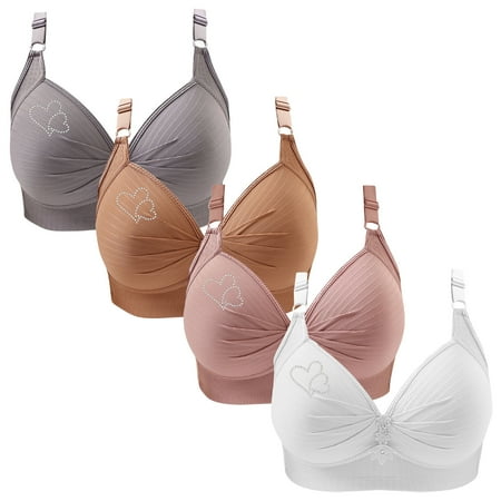 Clearance TOUMENY Nude Bra Comfortable Bras for Women 4PC Woman s Printing Gathered Together Large Size Daily Bra Underwear No Rims