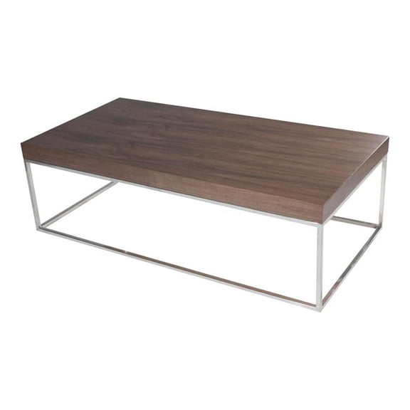 Maklaine Modern Wood Veneer & High Polished Steel Coffee Table in Walnut