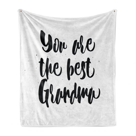 Grandma Soft Flannel Fleece Throw Blanket, Monochrome Words About Best Grandmother on a Grunge Inspired Dotted Background, Cozy Plush for Indoor and Outdoor Use, 60" x 80", Black White, by Ambesonne