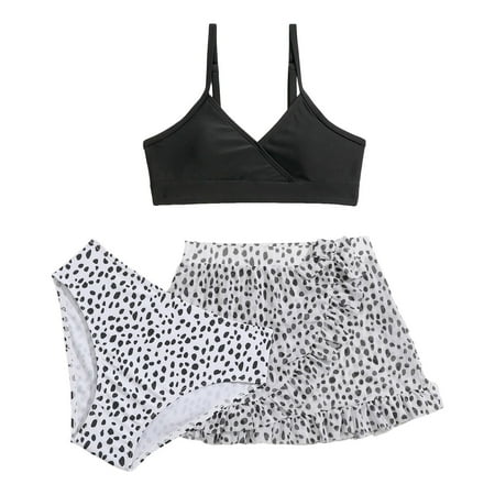 Girls Swimsuits Padded Bikini 3 Piece Bathing Suit Beach Casual Holiday Swimwear Cover-Up Sets With Skirts