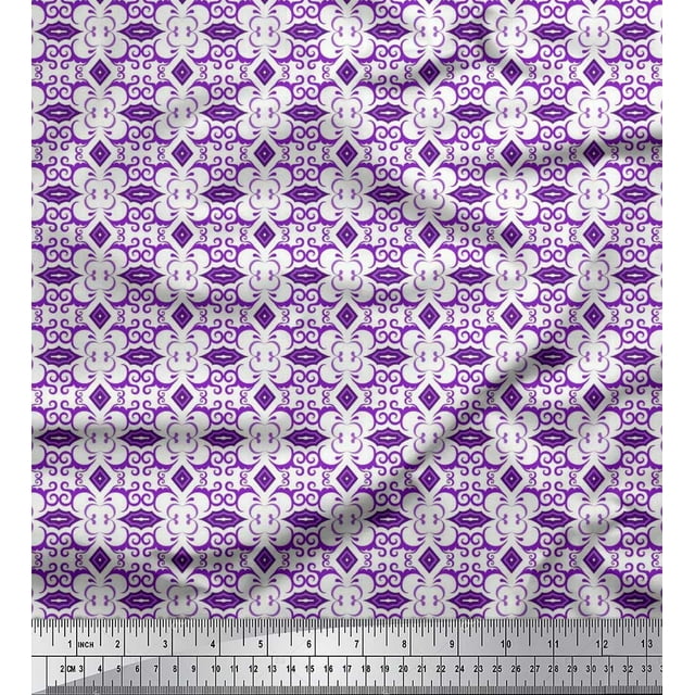 Soimoi Rayon Fabric Diamond Shape & Filigree Damask Decor Fabric Printed Yard 42 Inch Wide