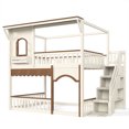 thumbnail image 6 of HOQBN Full over Full House Bunk Bed with Storage Stairs, House Bunk Bed with Window & Side Bookshelf, Solid Wood Bed Frame with Play Designed, Convertible Lower Space for Sleep or Play, Beige+Natural, 6 of 9