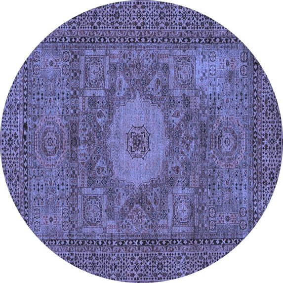 Ahgly Company Machine Washable Indoor Round Abstract Blue Modern Area Rugs, 7' Round
