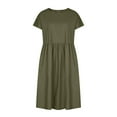 thumbnail image 4 of Patlollav Womens Casual Summer Cotton Linen Solid Color Round Neck Short Sleeve Dress Midi Dress, 4 of 6