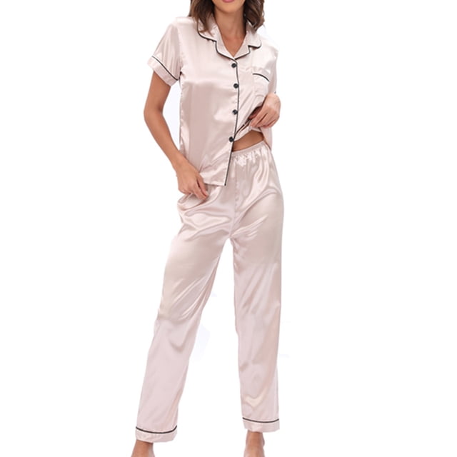 Pijamas De Satén Para Mujer, Conjunto De Pijamas Para Mujer, Lavable A Máquina, Cómodo Bolsillo En El Pecho, Cuello En V Para El Hogar ANGGREK Otros