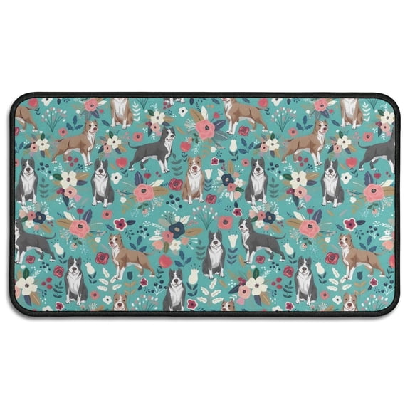 Pitbull Dog and Flower Floral Door Rugs,Washable Non Slip Door Mats Indoor,Decorative Door Mats,Entry Mat Indoor for Entrance,Bedroom,Kitchen,Bathroom,30"x17"