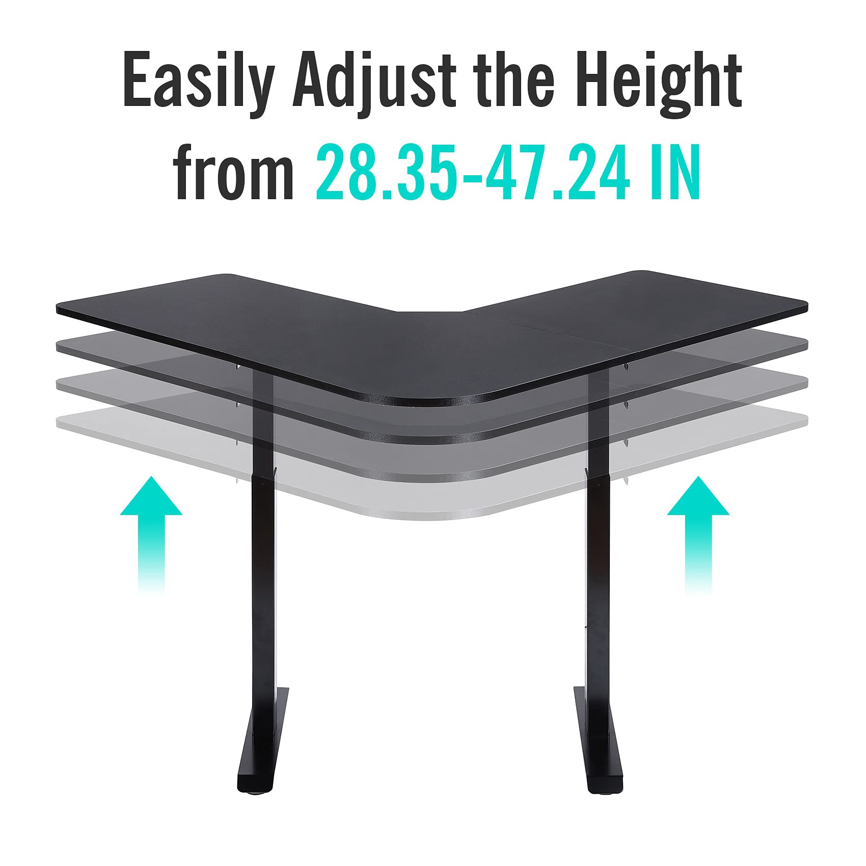 UNICOO® L Shaped Dual Motor Electric Height Adjustable Standing Desk, Computer Corner Desk, Home Gaming Desk, Office Writing Workstation (Black Frame/Black Top) XOT-L-BB