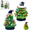 thumbnail image 2 of CY5O5ee 7.9inch Ceramic Christmas Tree with Santa Hat Figurine Table Top Display Light Up Vintage Xmas Tree Desk Light Tabletop Decorations for Home, 2 of 7