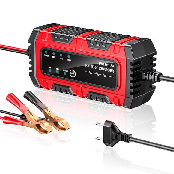 Versatile Battery Charger 6V/12V, Automatic Pulse Reconditioning & Maintenance for Car Motorcycle ATV Marine Lead-Acid Batteries, 1.5A Smart Power