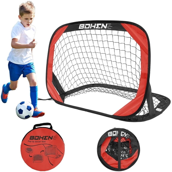 BOHEN Pop Up Soccer Goals for Kids-Foldable Portable Soccer Net for Outdoor Indoor Backyard Beach(3.3x2.2FT,Red)