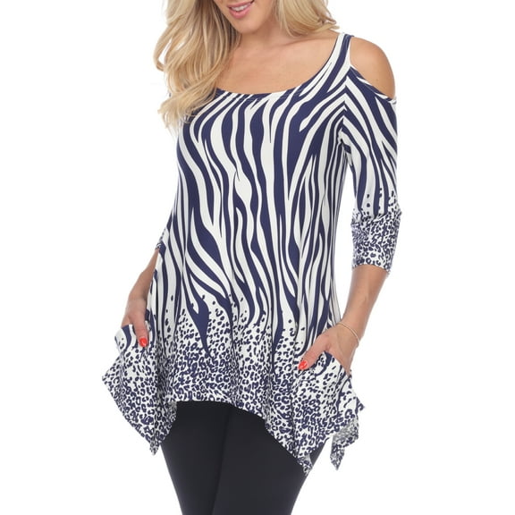 White Mark Women's Animal Print Cold Shoulder Tunic Top