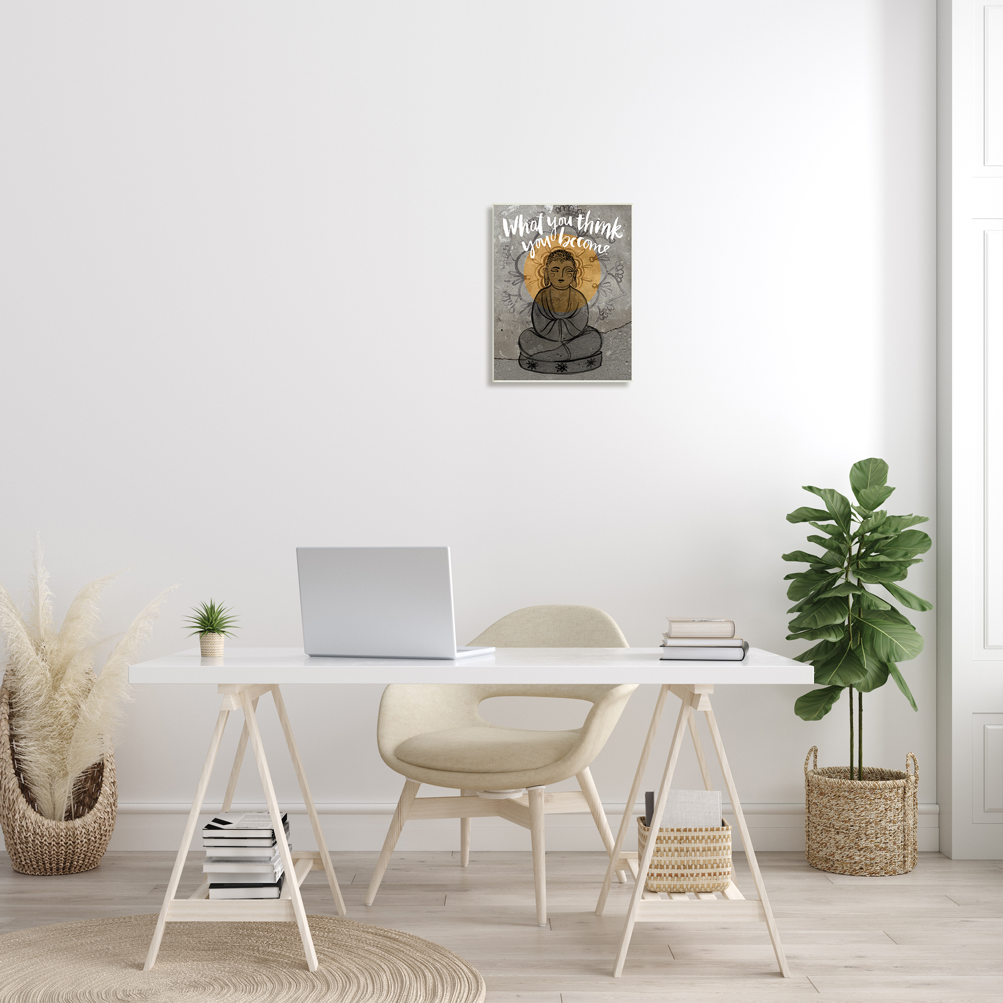Stupell Industries What You Think You Become Phrase Floral Pattern Buddha, 13 x 19, Designed by Jennifer Paxton Parker