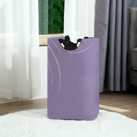 Swirling Purple Lines Foldable Laundry Hamper 12.6x11x22.7in with Handles for Bathroom Bedroom Storage