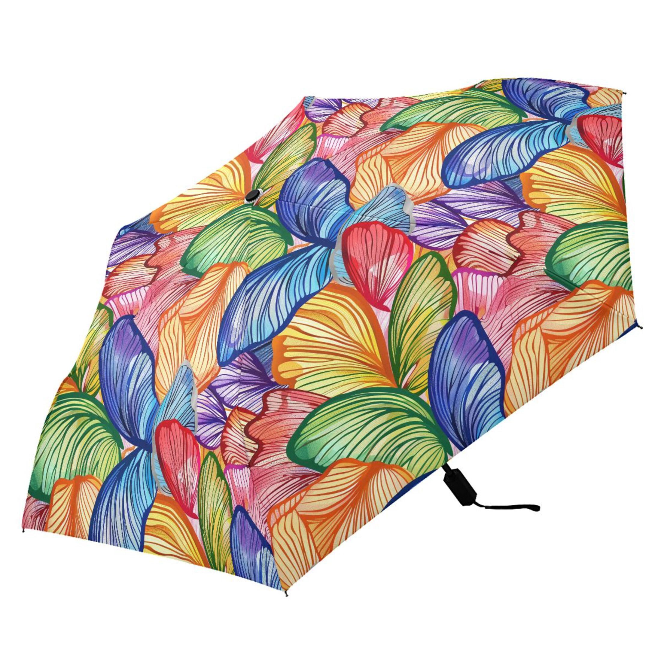 Colorful Butterfly Wings Compact Sun Umbrella Windproof Travel Umbrellas for Rain Strong Portable UV Protection