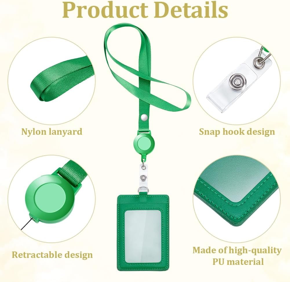 24 Pack PU Leather Badge Card Holder Colorful Retractable Lanyards with Vertical ID Card Badges Name Tag Holder Holder with Clear Multi-color