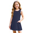 thumbnail image 3 of Arlun Girls Sleeveless Uniform Jumper Dress Cute Crew Neck Short Sleeve Knee Length School Pleated Dresses with Side Pockets Solid Color Casual Back to School Clothes 1-Blue 110, 3 of 8
