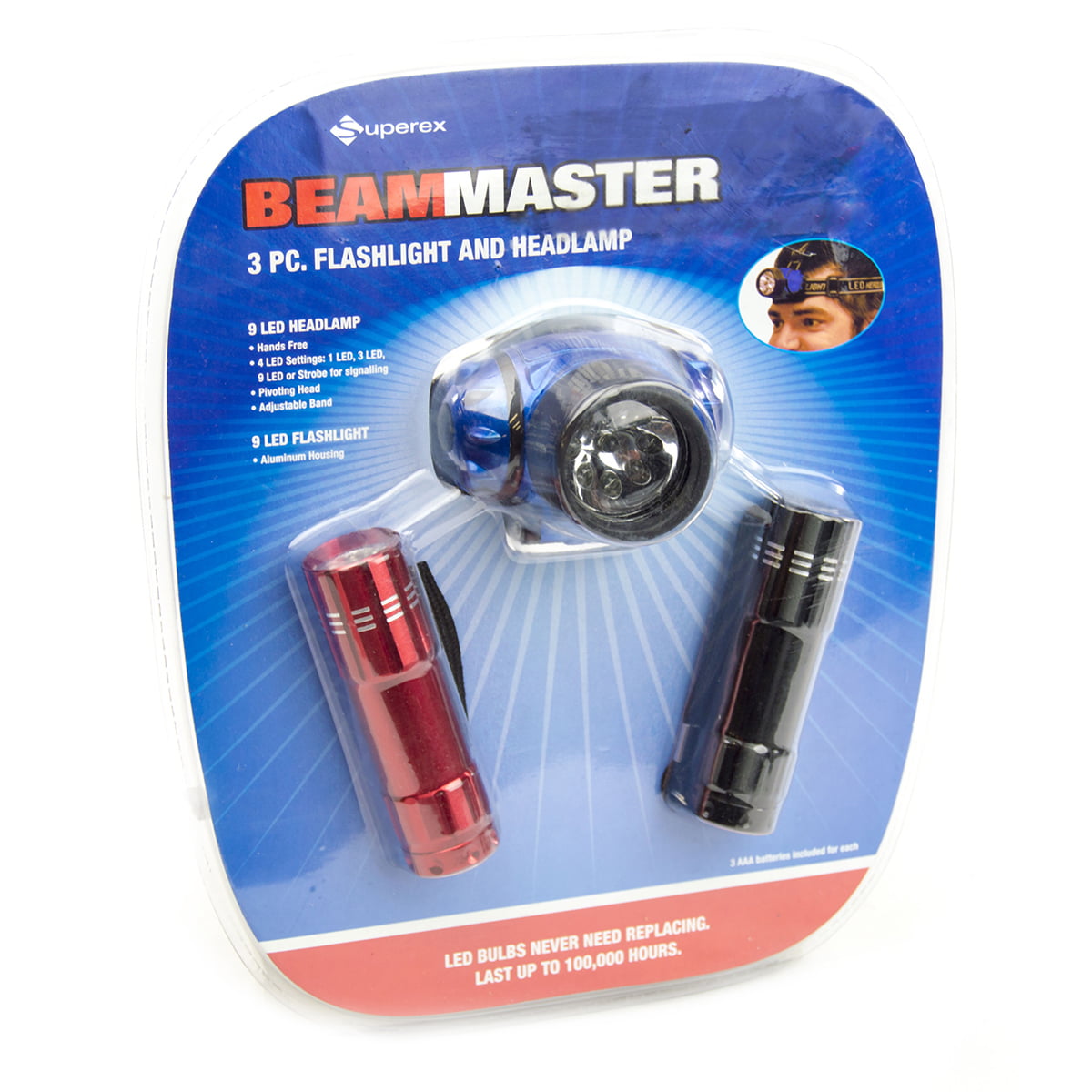 3 x Uperex BeamMaster Ultra Bright 10 LED Pivoting Headlamps Head Light Lamp NEW 