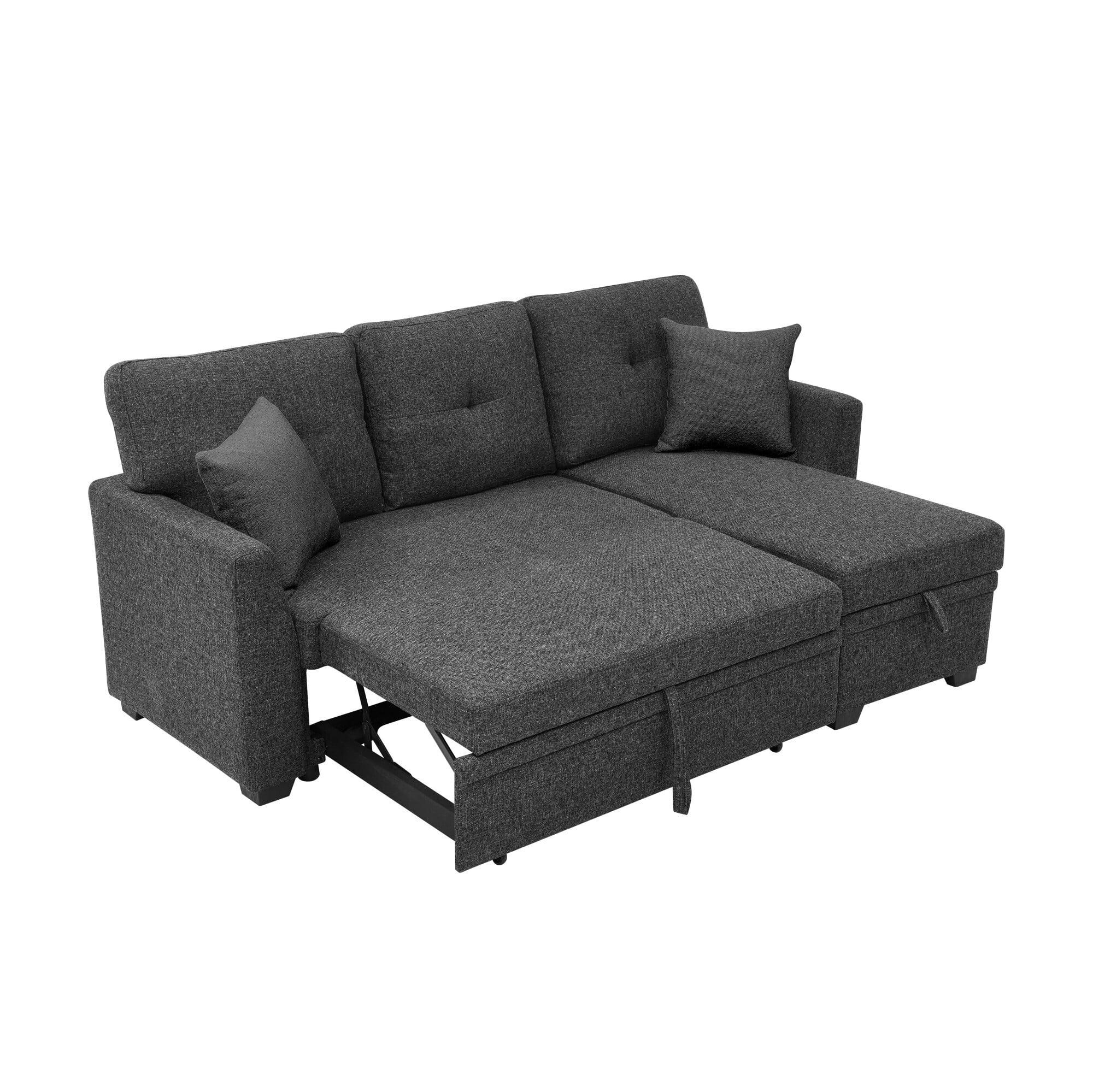 DEALTOPS L-Shaped Sectional Sofa Bed with Reversible Storage Chaise, Pull-Out Sleeper Couch for Living Room, Black