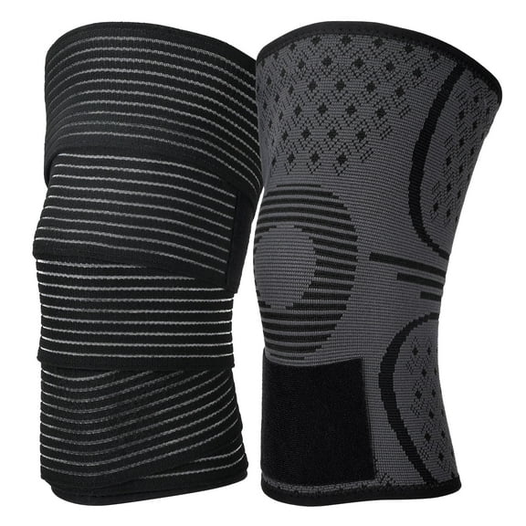 HLTHZONE Adjustable Compression Knee Brace with Support Wrap | 2-in-1 Knee Support for Running, Workouts & Daily Use | Non-Slip Knee Sleeve for Men and Women (2-Pack)