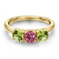 thumbnail image 3 of Gem Stone King 18K Yellow Gold Plated Silver Pink Tourmaline and Green Peridot Engagement Ring for Women | 1.62 Cttw | Round 5MM | Gemstone October Birthstone | Size 6, 3 of 6