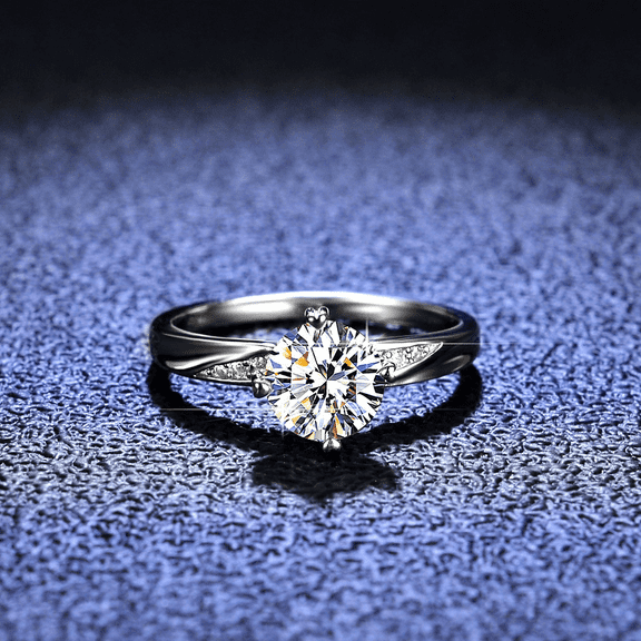 18K White Gold Plated 1CT Round Cut Moissanite Ring Women 925 Sterling Silver Jewelry-Size 5