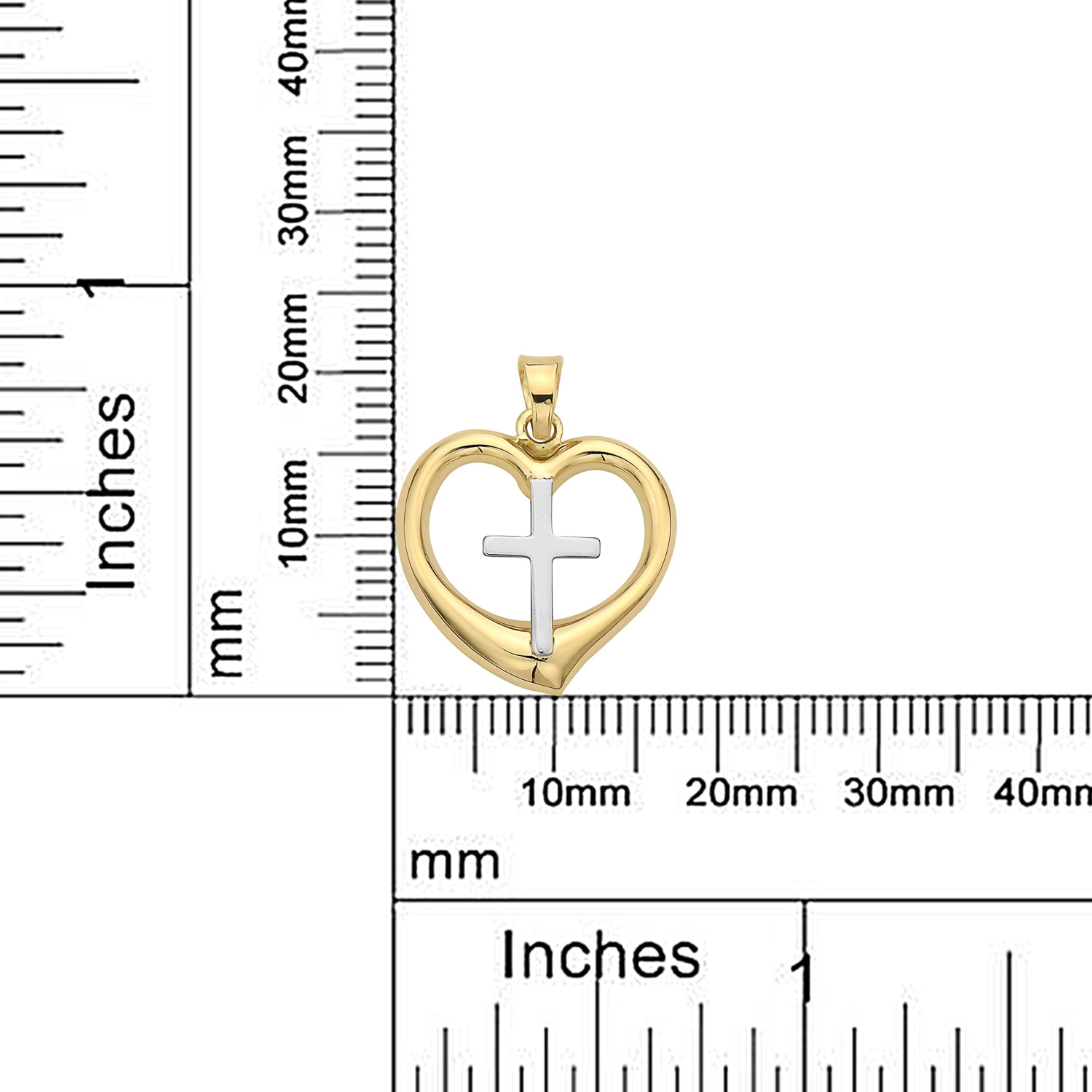 14k Gold Heart and Cross Pendant with 18'' Chain