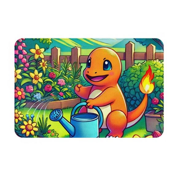 Pokemon Charmander Watering The Garden Door Mat Indoor,Non-Slip Rubber Backing Entry Rug,Bathroom Rugs,Absorbent Resist Dirt Doormats Machine Washable Kitchen Rugs,16x24 in