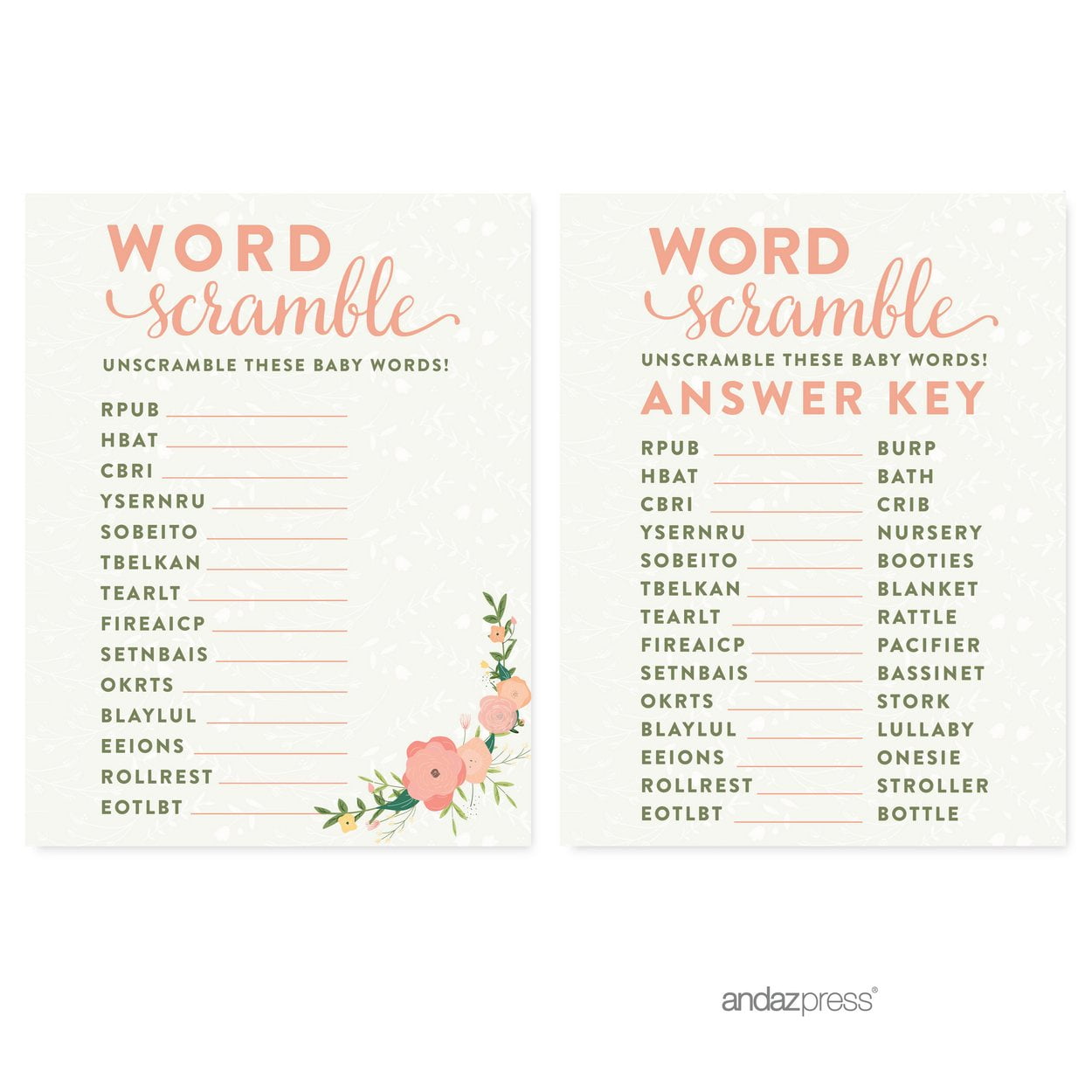 Free Printable Baby Shower Word Scramble With Answer Key