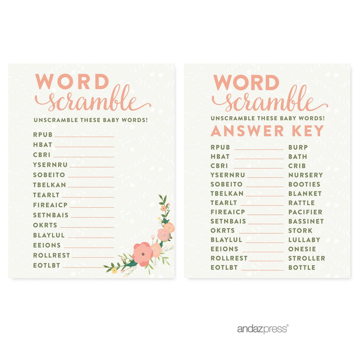 Baby Shower Word Scramble Game With Answers