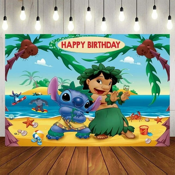 Los suministros de fiesta de Lilo Stitch incluyen plato y vaso de papel, globo, mantel, adornos para pastel para niño, decoración de fiesta de cumpleaños, Baby Shower