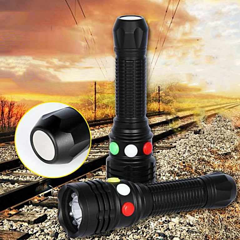 Frogued Signal Torch 7 Levels Adjustable Portable Waterproof Battery Powered  High-power Illumination Magnetic Base High Brightness Red White  Green/Yellow Lifesaving Flashlight for Outdoor (A) 