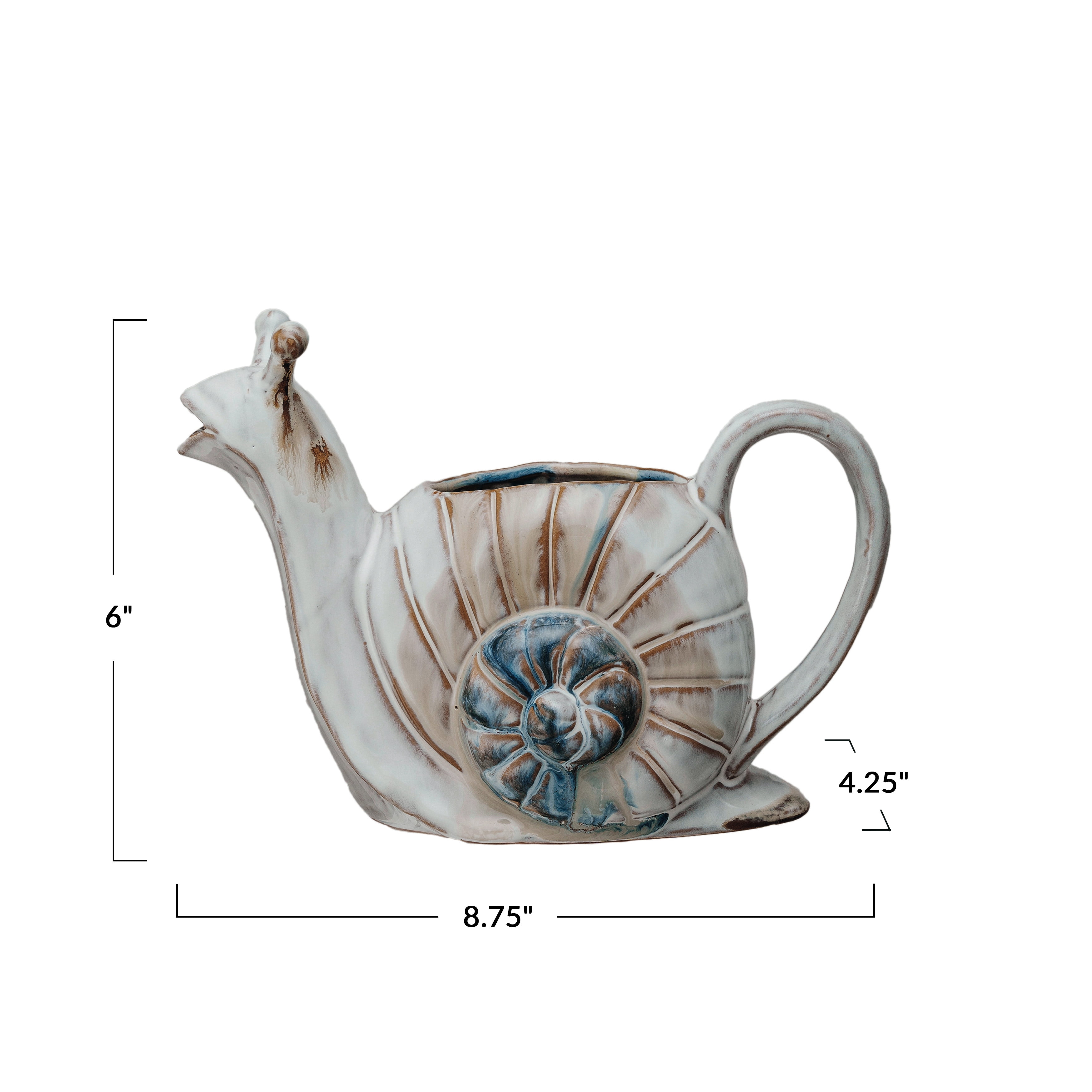 Creative Co-Op 26-Ounce Snail Shaped Stoneware Watering Can, Multicolor